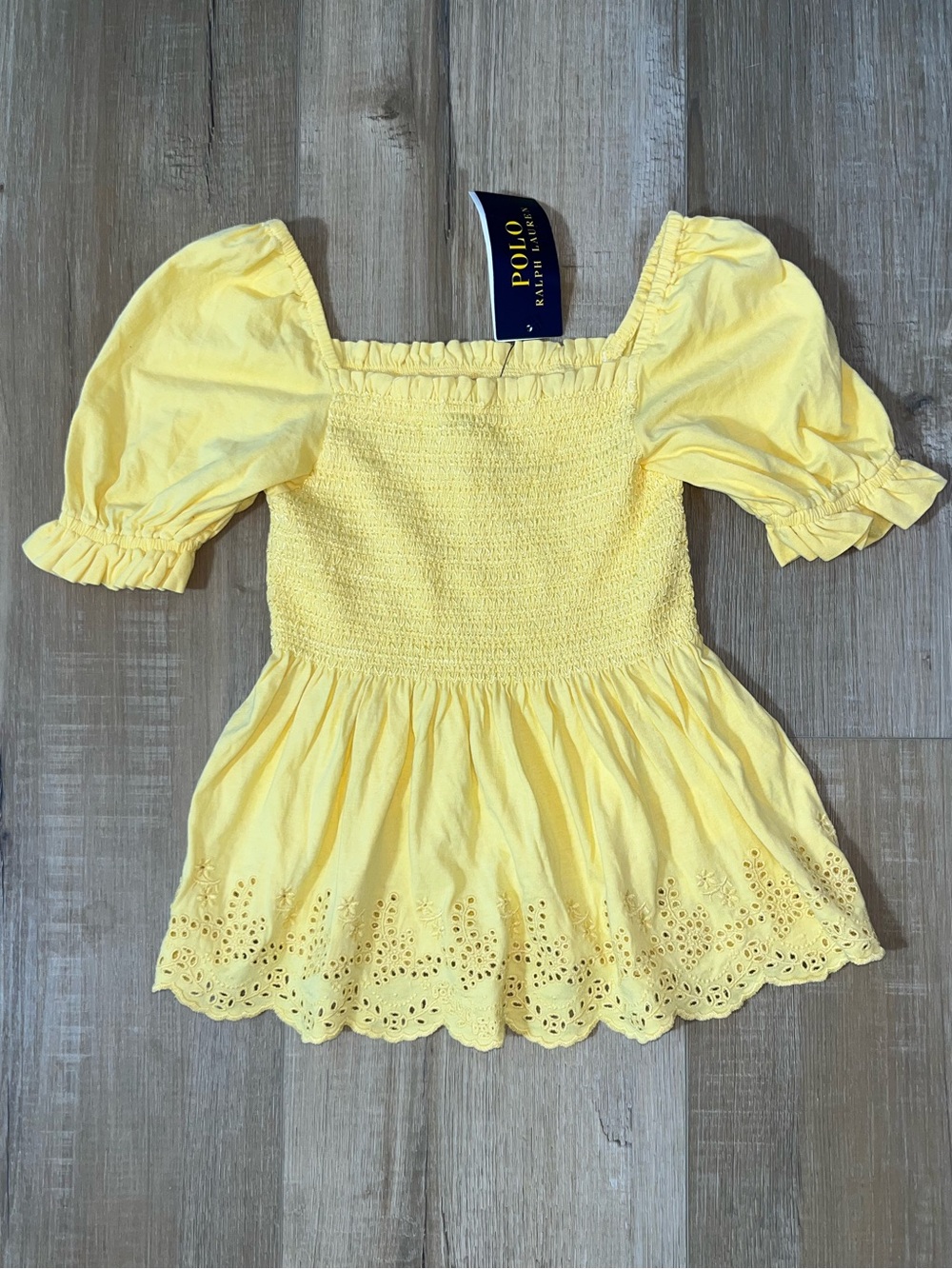 NWT Polo Ralph Lauren Girl’s Cotton Smocked Eyelet Trimmed Top Size 6X